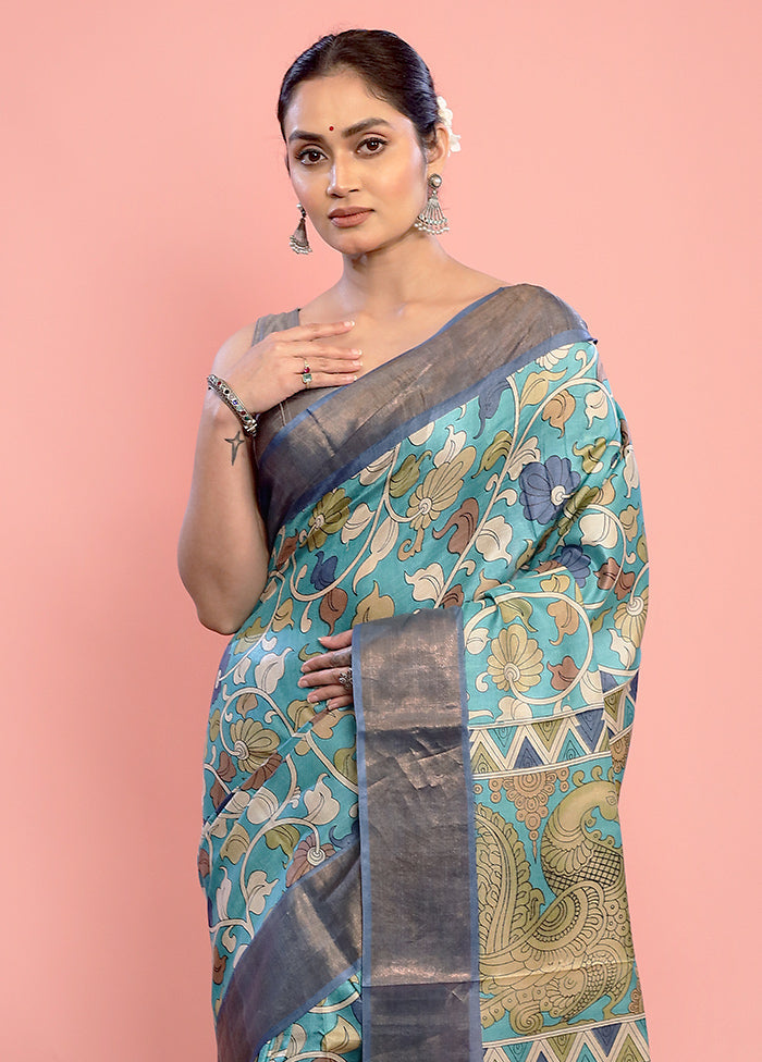 Green Tussar Silk Saree With Blouse Piece - Indian Silk House Agencies