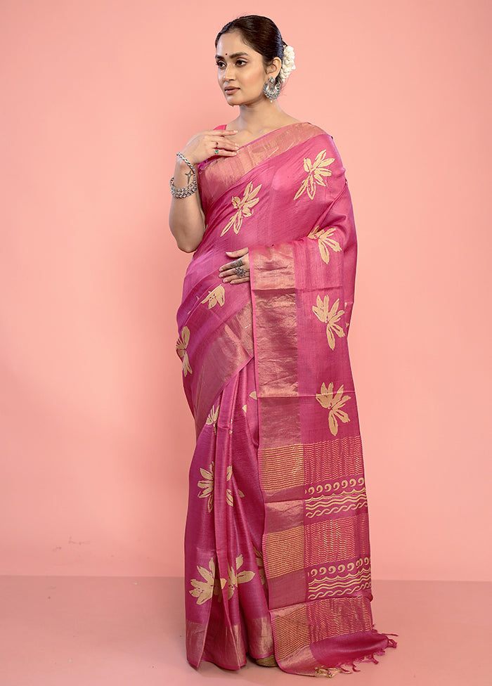 Pink Tussar Silk Saree With Blouse Piece - Indian Silk House Agencies