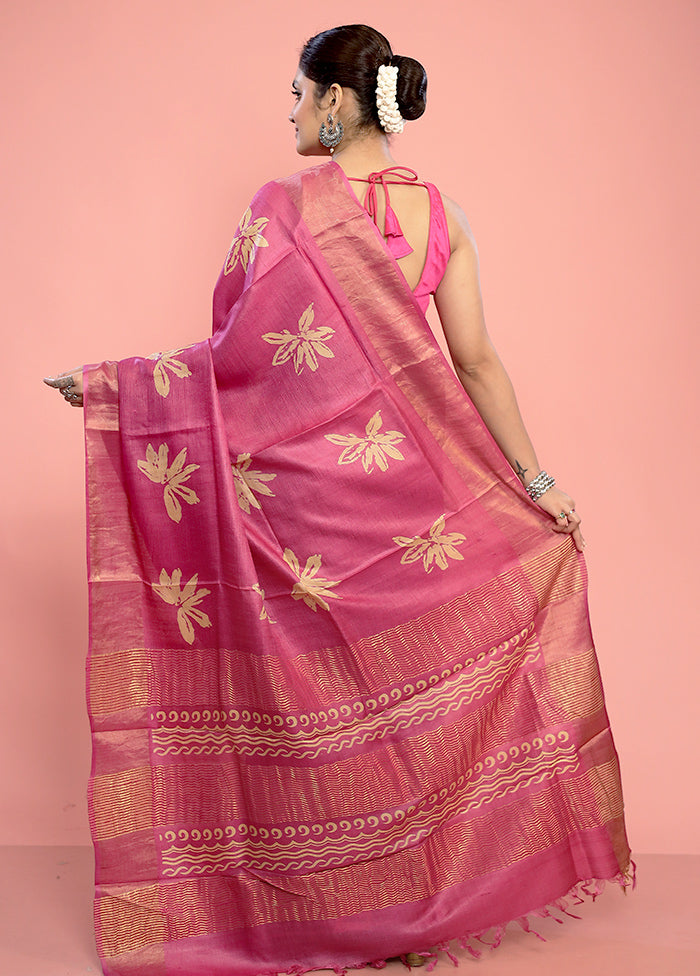 Pink Tussar Silk Saree With Blouse Piece - Indian Silk House Agencies