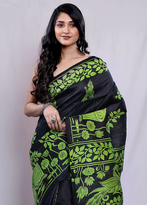 Green Printed Pure Silk Saree With Blouse Piece - Indian Silk House Agencies