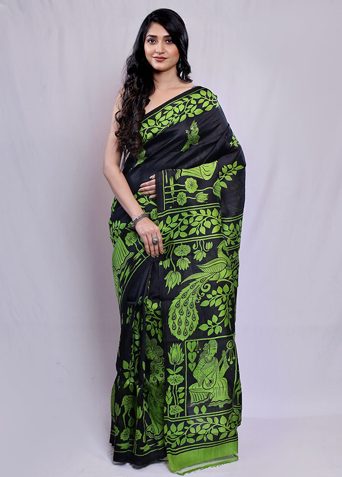 Green Printed Pure Silk Saree With Blouse Piece - Indian Silk House Agencies