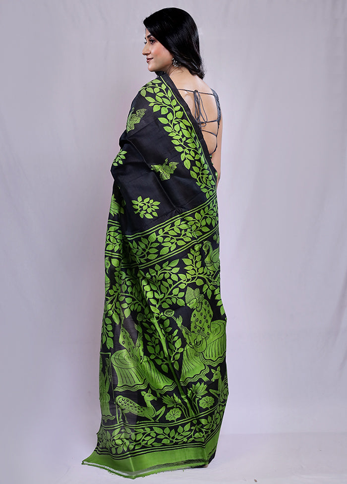 Green Printed Pure Silk Saree With Blouse Piece - Indian Silk House Agencies