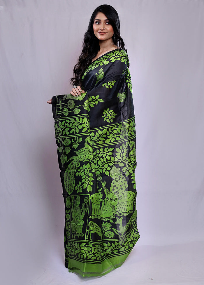 Green Printed Pure Silk Saree With Blouse Piece - Indian Silk House Agencies