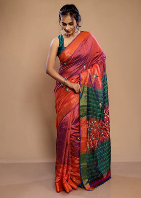 Orange Printed Pure Silk Saree With Blouse Piece - Indian Silk House Agencies