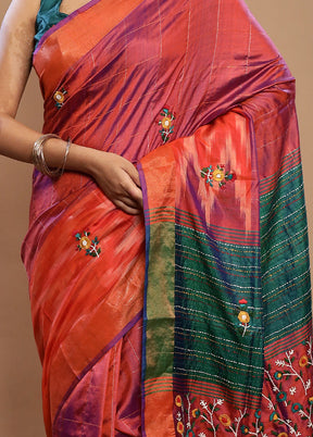 Orange Printed Pure Silk Saree With Blouse Piece - Indian Silk House Agencies