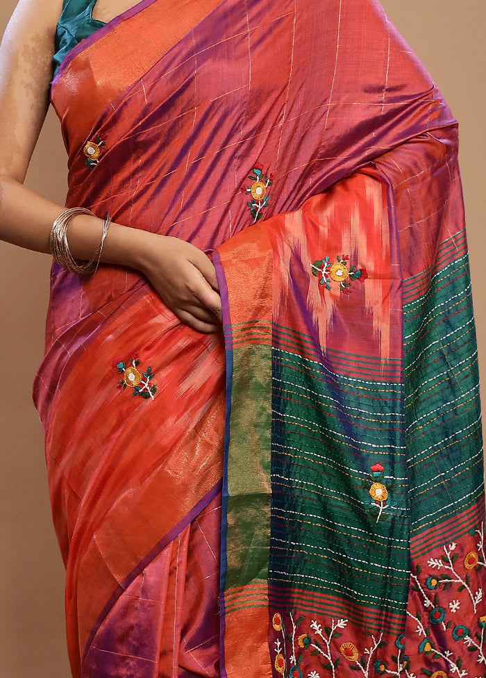 Orange Printed Pure Silk Saree With Blouse Piece - Indian Silk House Agencies