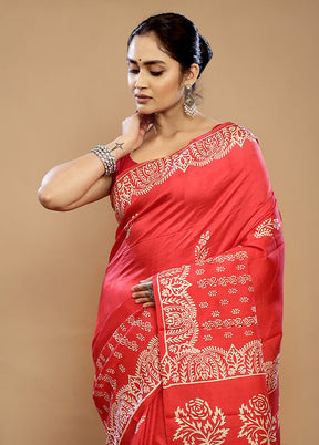 Pink Printed Pure Silk Saree With Blouse Piece - Indian Silk House Agencies