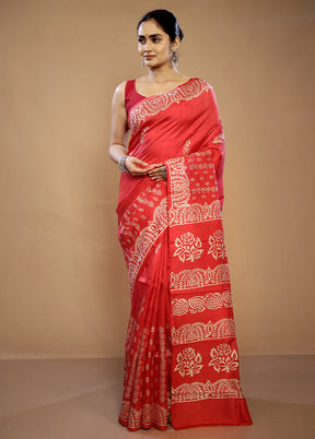 Pink Printed Pure Silk Saree With Blouse Piece - Indian Silk House Agencies