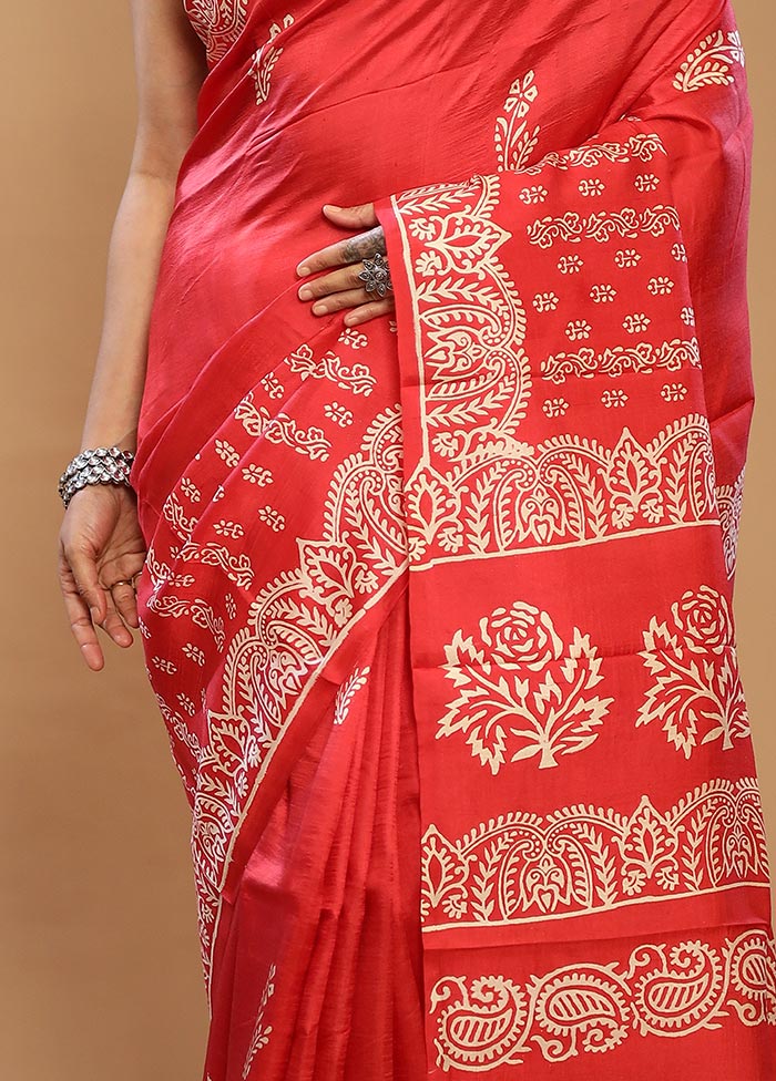 Pink Printed Pure Silk Saree With Blouse Piece - Indian Silk House Agencies