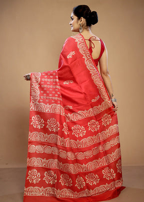 Pink Printed Pure Silk Saree With Blouse Piece - Indian Silk House Agencies