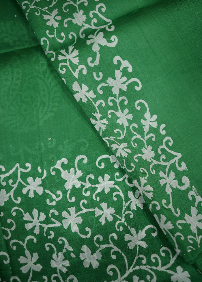 Green Printed Pure Silk Saree With Blouse Piece - Indian Silk House Agencies