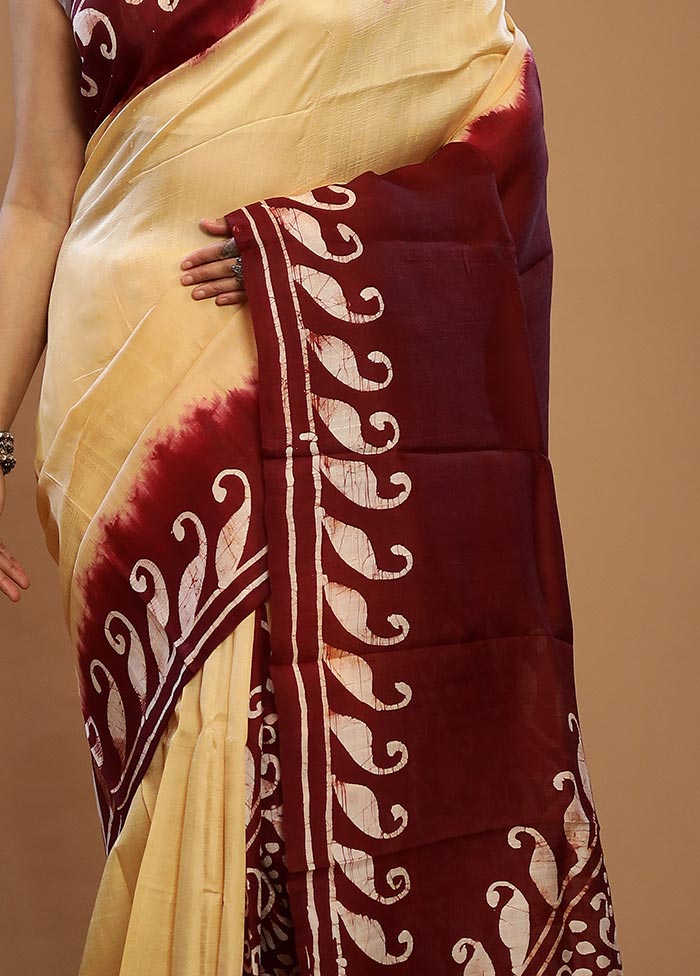 Cream Printed Pure Silk Saree With Blouse Piece - Indian Silk House Agencies