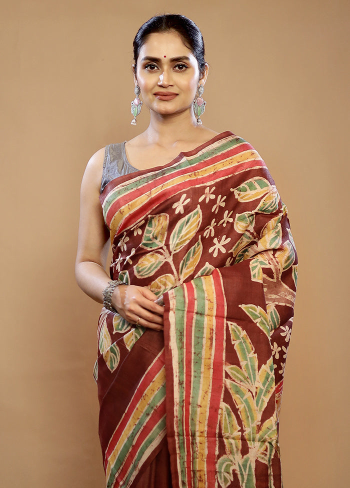 Brown Tussar Pure Silk Saree With Blouse Piece - Indian Silk House Agencies