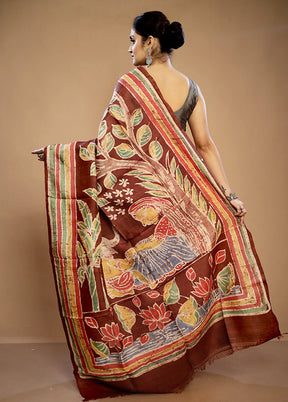 Brown Tussar Pure Silk Saree With Blouse Piece - Indian Silk House Agencies