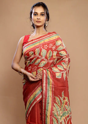 Rust Tussar Pure Silk Saree With Blouse Piece - Indian Silk House Agencies