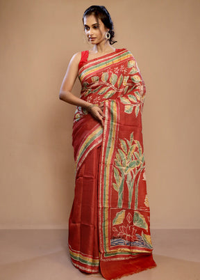 Rust Tussar Pure Silk Saree With Blouse Piece - Indian Silk House Agencies