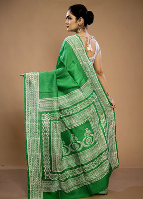 Green Printed Pure Silk Saree With Blouse Piece - Indian Silk House Agencies