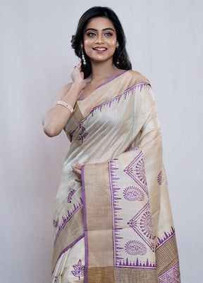 Cream Tussar Silk Saree With Blouse Piece - Indian Silk House Agencies