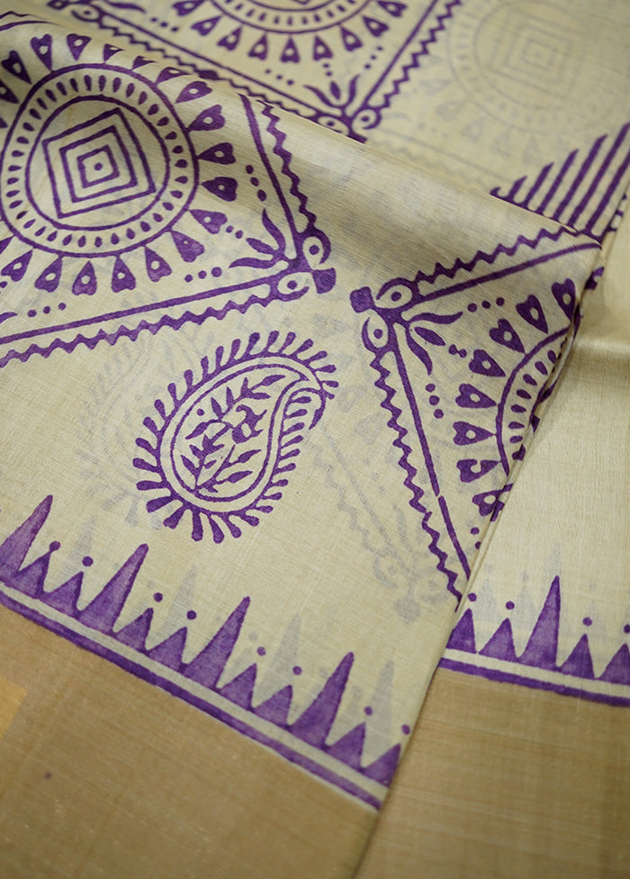 Cream Tussar Silk Saree With Blouse Piece - Indian Silk House Agencies