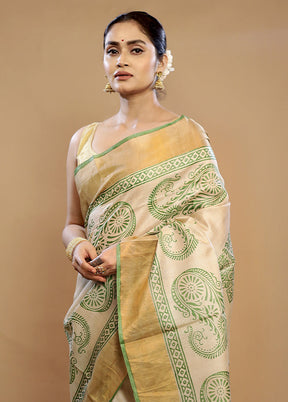 Cream Tussar Silk Saree With Blouse Piece - Indian Silk House Agencies