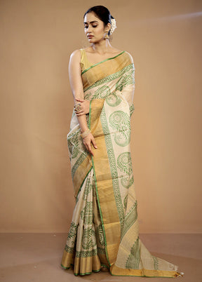 Cream Tussar Silk Saree With Blouse Piece - Indian Silk House Agencies