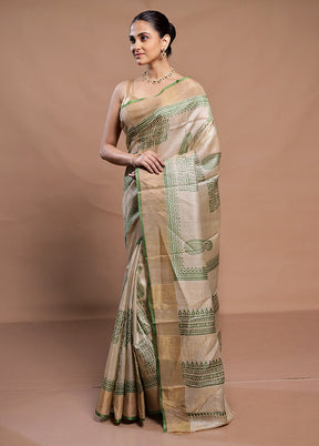 Cream Tussar Silk Saree With Blouse Piece