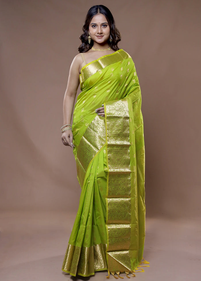 Green Pure Dharmavaram Kanjivaram Silk Saree With Blouse Piece - Indian Silk House Agencies