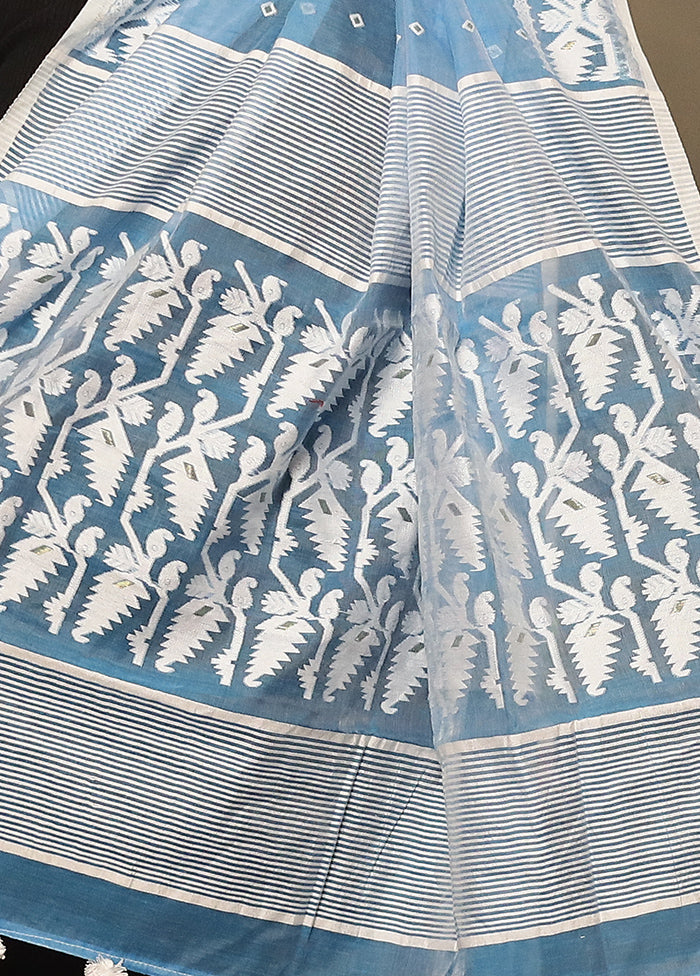 Blue Jamdani Woven Dupatta - Indian Silk House Agencies