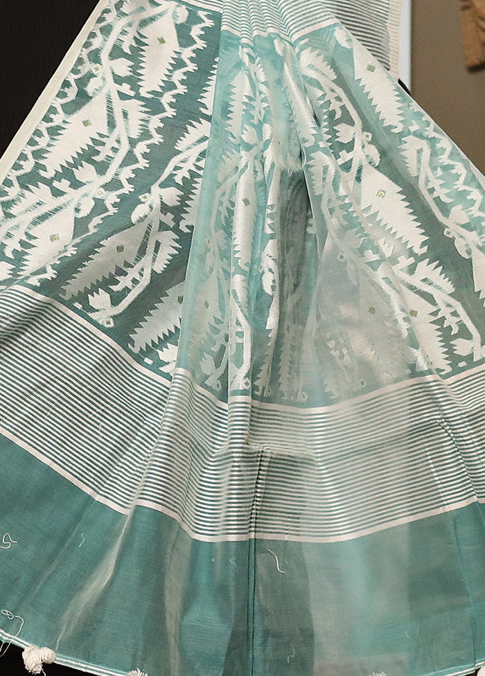 Green Jamdani Woven Dupatta - Indian Silk House Agencies