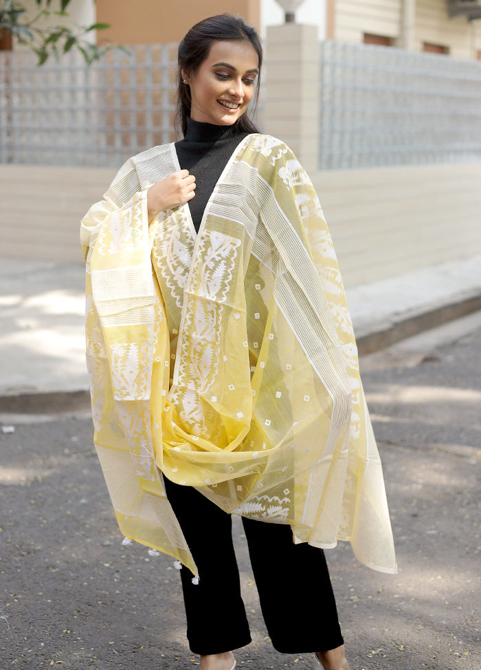 Yellow Jamdani Woven Dupatta - Indian Silk House Agencies