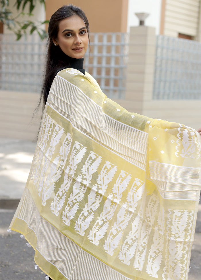 Yellow Jamdani Woven Dupatta - Indian Silk House Agencies