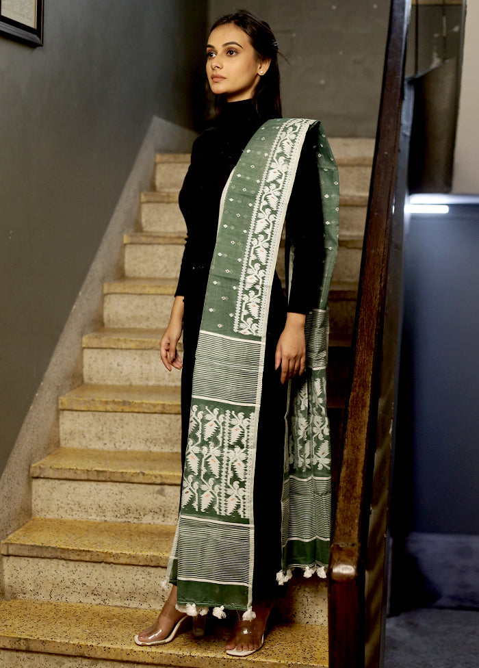 White Jamdani Woven Dupatta - Indian Silk House Agencies