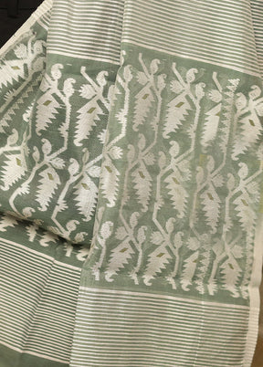 Green Jamdani Woven Dupatta - Indian Silk House Agencies