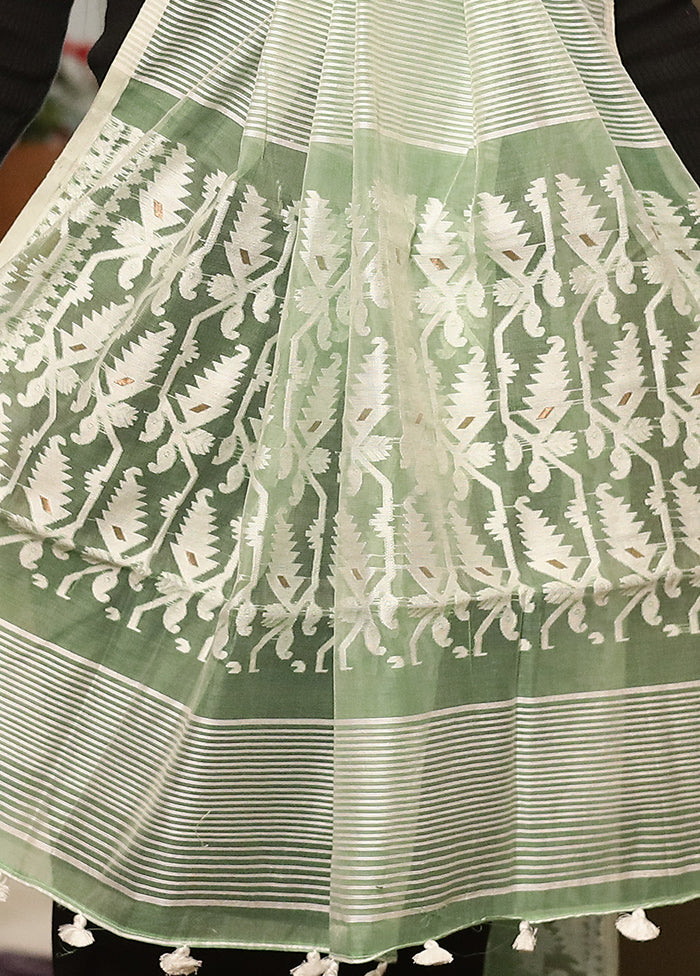 Green Jamdani Woven Dupatta - Indian Silk House Agencies