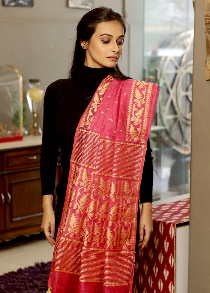 Pink Jamdani Woven Dupatta - Indian Silk House Agencies