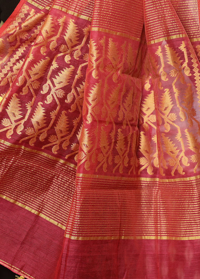 Pink Jamdani Woven Dupatta - Indian Silk House Agencies