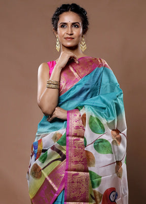 Multicolor Printed Pure Silk Saree With Blouse Piece - Indian Silk House Agencies