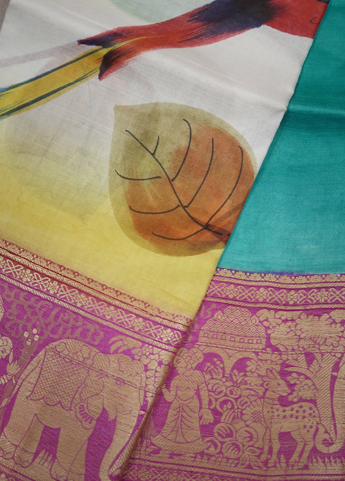 Multicolor Printed Pure Silk Saree With Blouse Piece - Indian Silk House Agencies