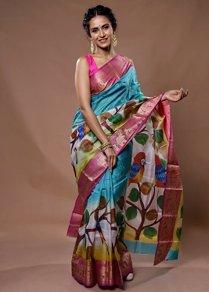 Multicolor Printed Pure Silk Saree With Blouse Piece - Indian Silk House Agencies