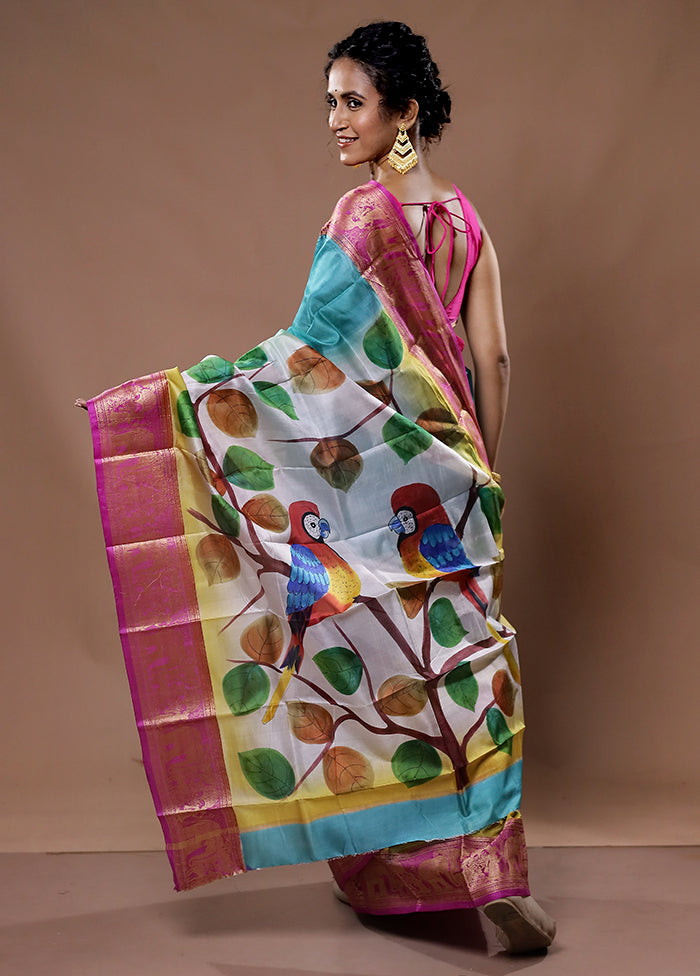 Multicolor Printed Pure Silk Saree With Blouse Piece - Indian Silk House Agencies