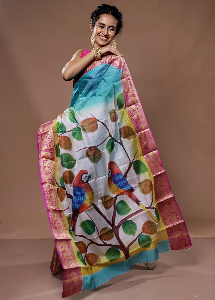 Multicolor Printed Pure Silk Saree With Blouse Piece - Indian Silk House Agencies