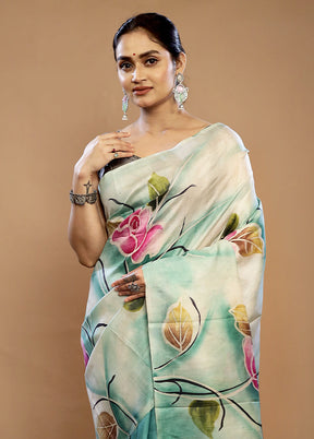 Cream Printed Pure Silk Saree With Blouse Piece - Indian Silk House Agencies