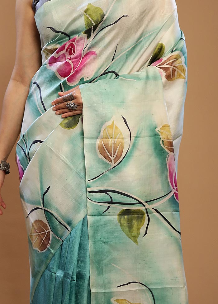 Cream Printed Pure Silk Saree With Blouse Piece - Indian Silk House Agencies