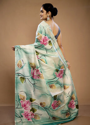 Cream Printed Pure Silk Saree With Blouse Piece - Indian Silk House Agencies