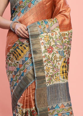 Peach Tussar Pure Silk Saree With Blouse Piece - Indian Silk House Agencies