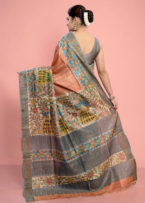 Peach Tussar Pure Silk Saree With Blouse Piece - Indian Silk House Agencies