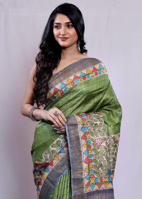 Multicolor Tussar Pure Silk Saree With Blouse Piece - Indian Silk House Agencies