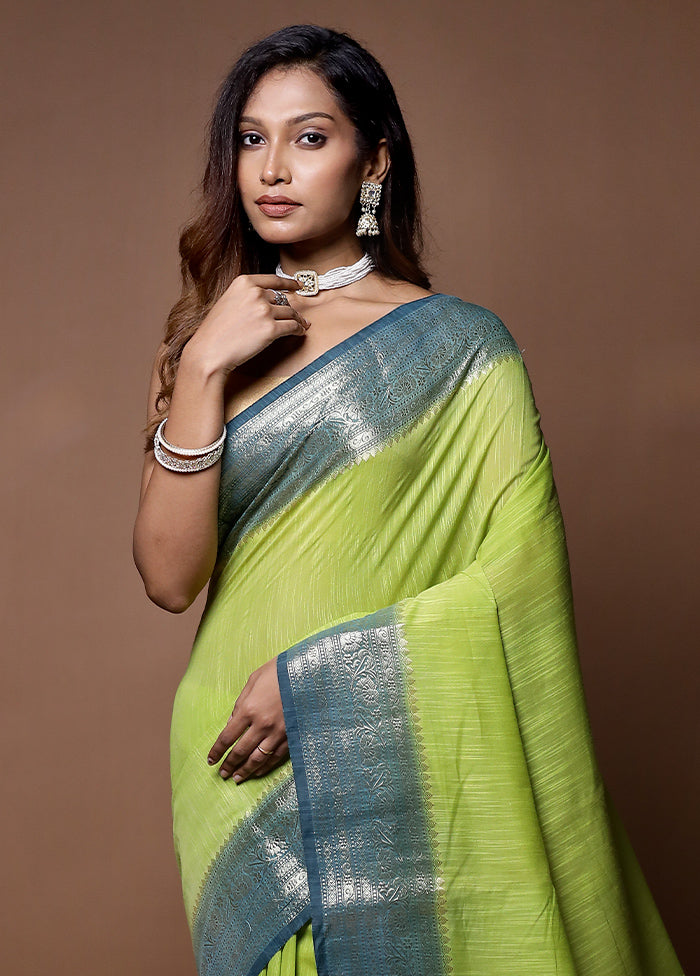 Green Cotton Saree With Blouse Piece