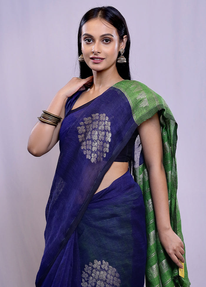 Blue Matka Silk Saree With Blouse Piece - Indian Silk House Agencies