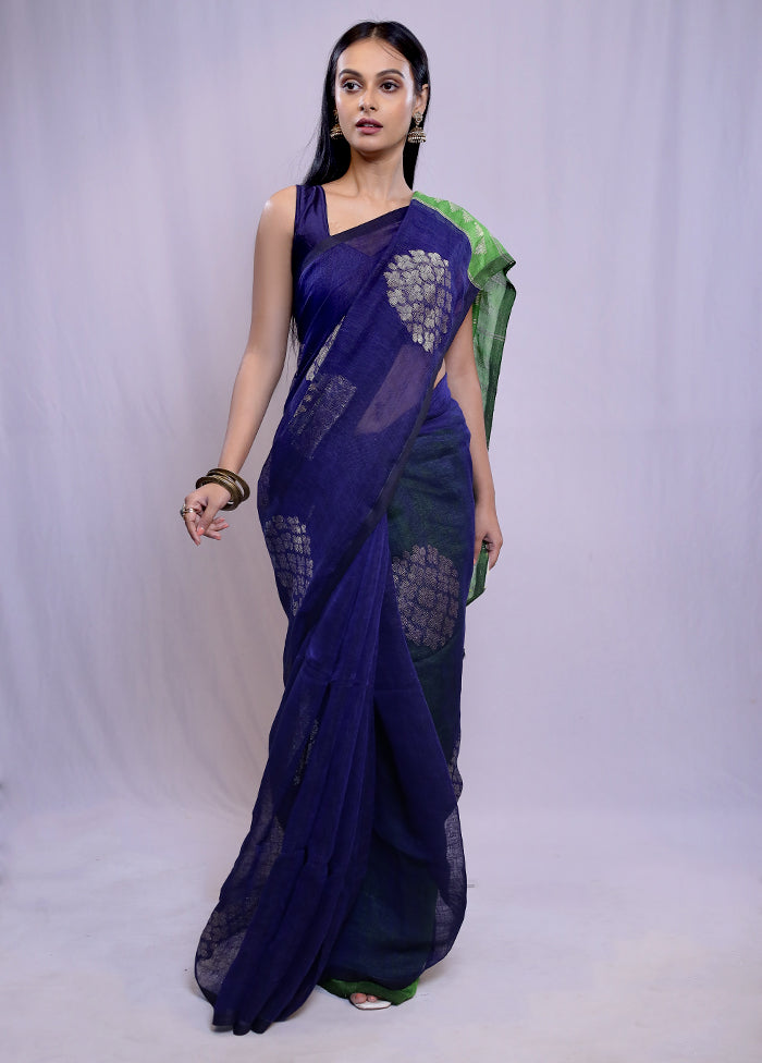 Blue Matka Silk Saree With Blouse Piece - Indian Silk House Agencies